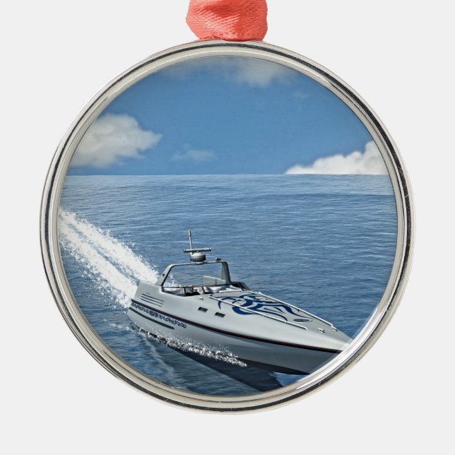 Speed Boat Racing Forward Metal Tree Decoration (Front)