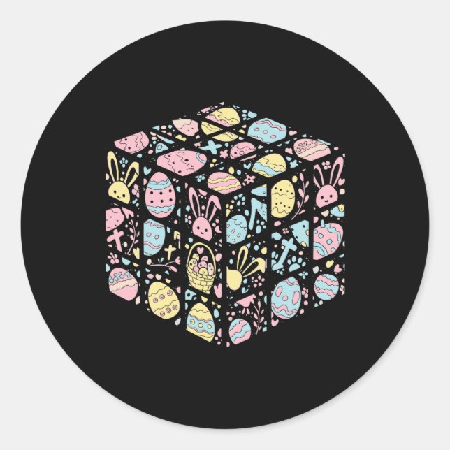Speed Cube Bunny Easter Egg Easter Day Boys Mens K Classic Round Sticker (Front)