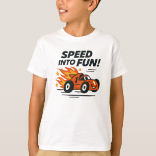 Speed Into Fun Bold Orange Race Car Graphic T-Shirt