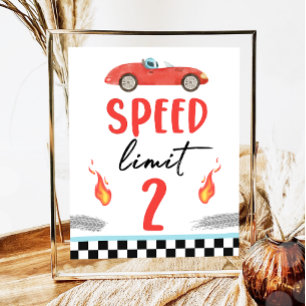 Speed Limit 2 Red Race Car Two Fast Boy Birthday  Poster