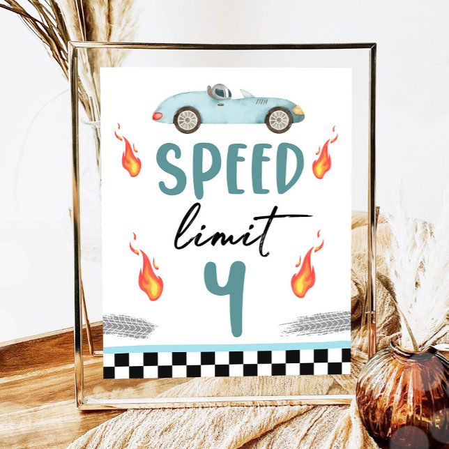 Speed Limit 4 Blue Race Car Two Fast Boy Birthday  Poster (Creator Uploaded)