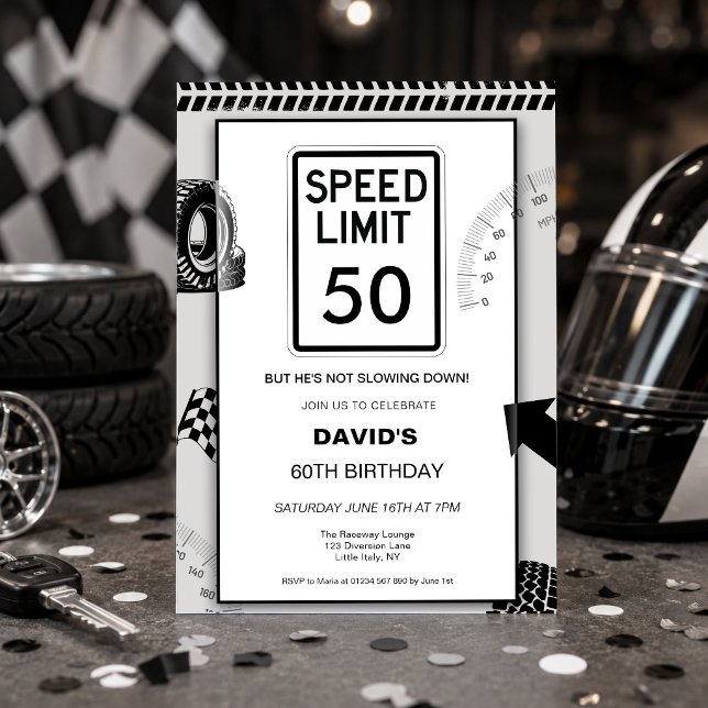 Speed Limit 50th Birthday  Invitation (Man's 50th birthday speed limit birthday party invitation motoring theme
)