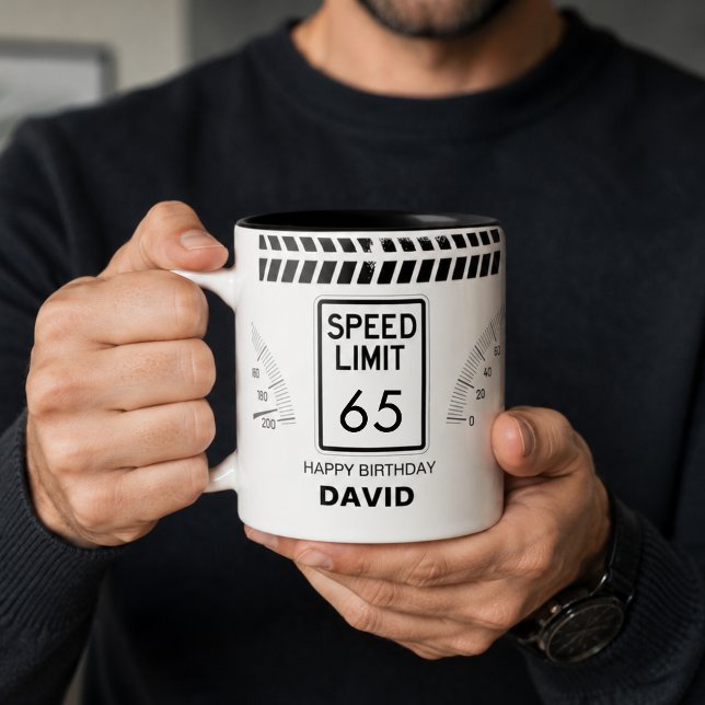 Speed Limit 65 Birthday  Two-Tone Coffee Mug (Speed Limit 65th birthday car motorcycle mug)