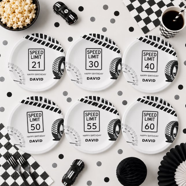 Speed Limit Any Age Birthday  Paper Plate (Speed Limit sign birthday party paper plates Any Age)