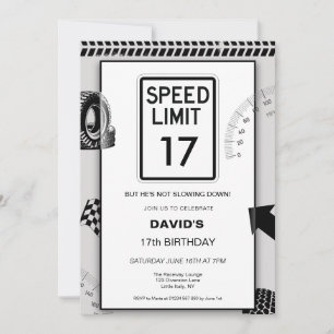 Speed Limit Boy's 17th Birthday  Invitation
