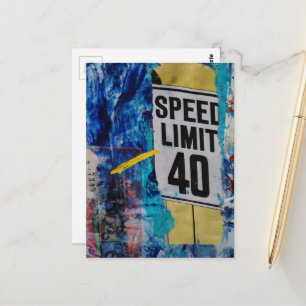 Speed Limit is mixed media collage Postcard