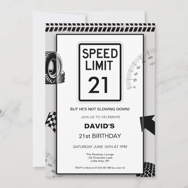 Speed Limit Man's 21st Birthday  Invitation (Front)