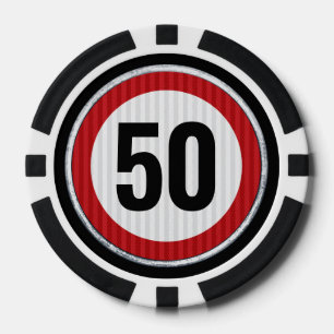 Speed limit road sign with CUSTOM AGE birthday Poker Chips