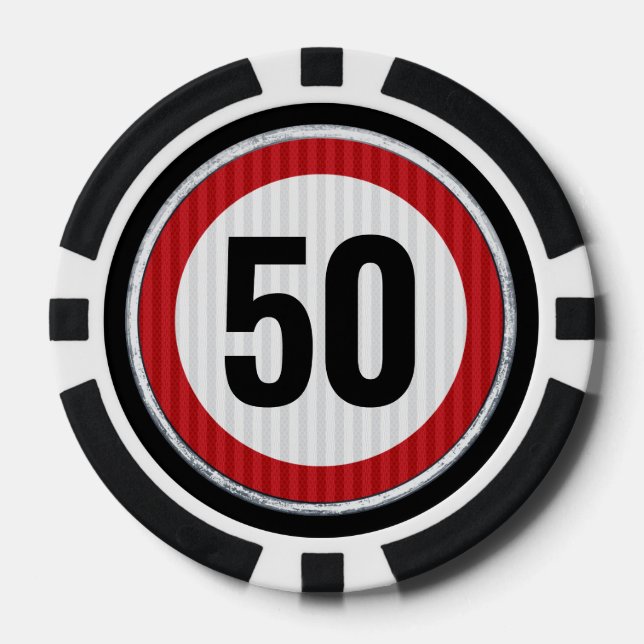 Speed limit road sign with CUSTOM AGE birthday Poker Chips (Front)