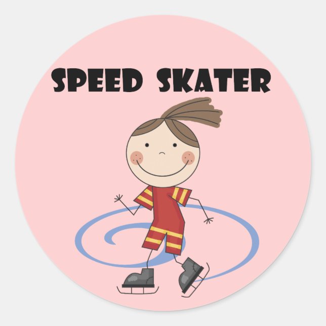 Speed Skater Female Tshirts and Gifts Classic Round Sticker (Front)