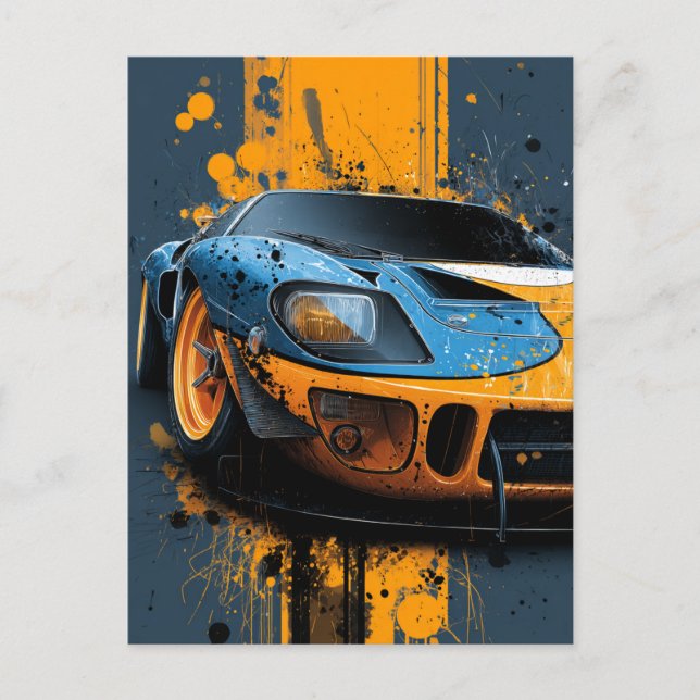 "Speed & Splatter – The Ford GT40 Gulf Legacy" Postcard (Front)