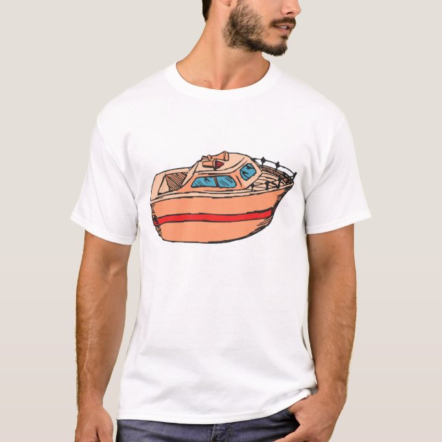 Speedboat Illustration Fun Nautical Boat Design T-Shirt (Front)