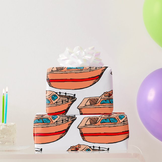 Speedboat Illustration Fun Nautical Boat Design Wrapping Paper (Creator Uploaded)