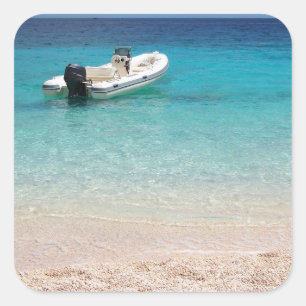Speedboat in the blue sea square sticker