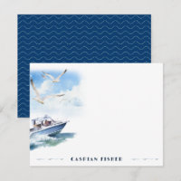 Speedboat Seagulls Watercolor Stationery Note Card