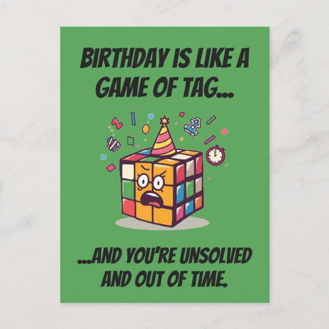 Speedcube Birthday Panic Funny Tag Joke Postcard (Front)