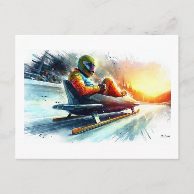 Speeding Bobsleigh Racer,  Postcard (Front)