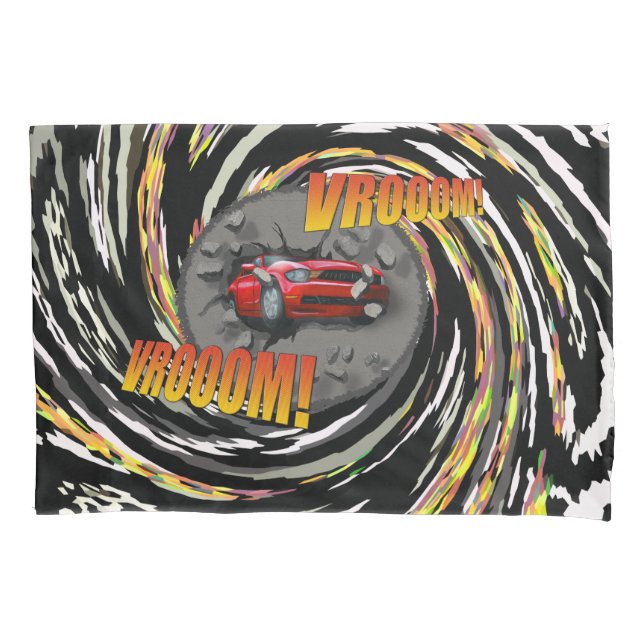 Speeding Car Crashing through Wall Pillowcase (Front)
