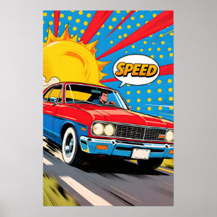 Speeding Car Pop Art Poster