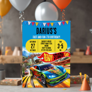 Speeding into Fun Custom Race Cars Birthday Invite