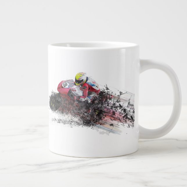 Speeding Motorcycle Racer Large Coffee Mug (Right)