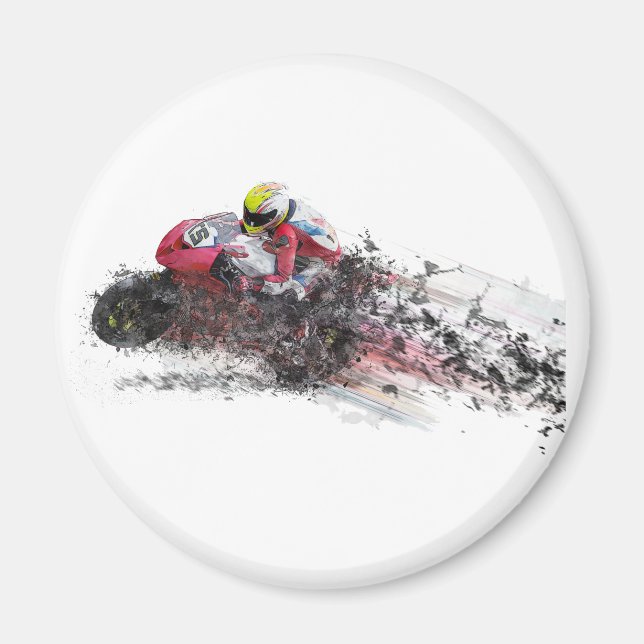 Speeding Motorcycle Racer Magnet (Front)