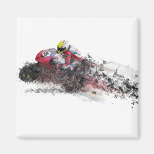Speeding Motorcycle Racer Magnet