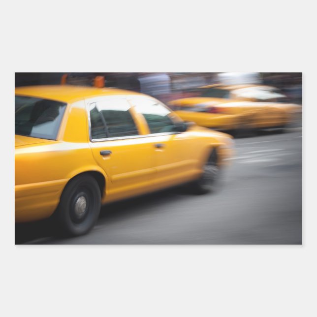 Speeding Yellow NY City Taxi Cab with Motion Blur Rectangular Sticker (Front)