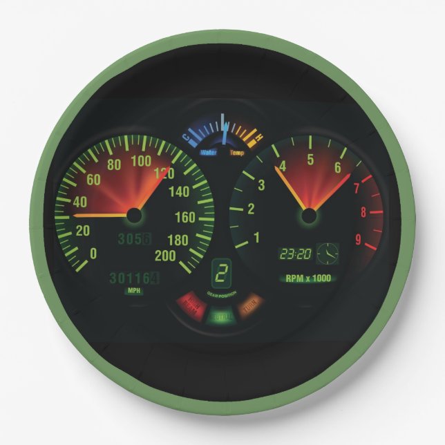Speedometer Odometer Design Paper Party Plate (Front)