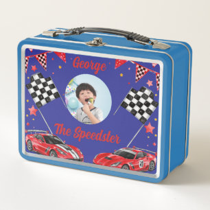 Speedster Red & Black Race Car Kids Photo School Metal Lunch Box
