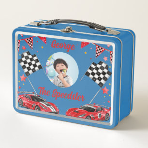 Speedster Red & Black Race Car Kids Photo School Metal Lunch Box