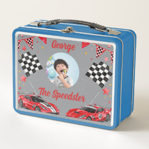 Speedster Red & Black Race Car Kids Photo School Metal Lunch Box