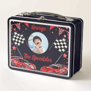 Speedster Red & Black Race Car Kids Photo School Metal Lunch Box