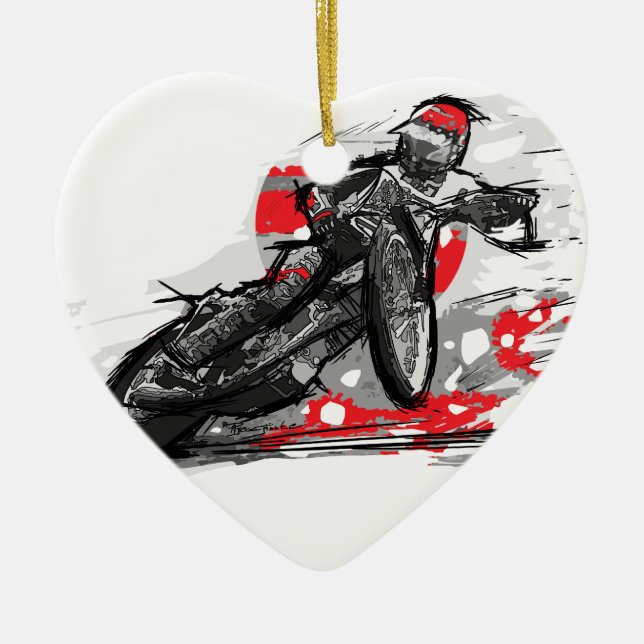 Speedway Flat Track Motorcycle Racer Ceramic Tree Decoration (Front)