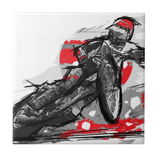 Speedway Flat Track Motorcycle Racer Tile (Front)