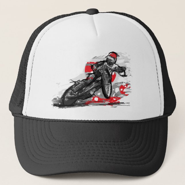 Speedway Flat Track Motorcycle Racer Trucker Hat (Front)