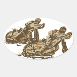 Speedway Motorcycle Racers Oval Sticker