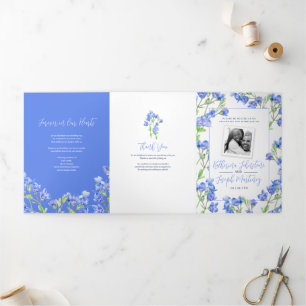 Speedwell blue watercolor botanical flower wedding Tri-Fold programme
