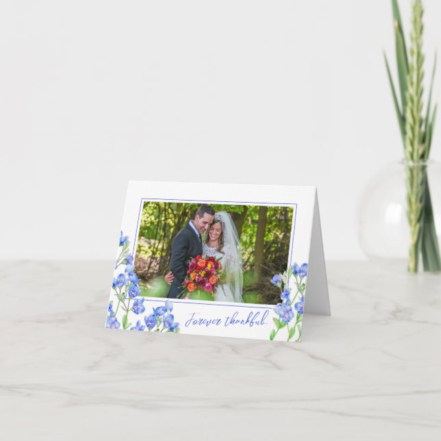 Speedwell flowers blue wedding photo thank you (Front)
