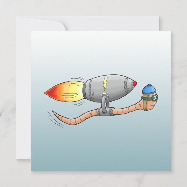 Speedy Rocket Worm Birthday Card (Front)