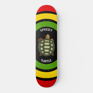 Speedy tortoise in black, green, red & yellow skateboard