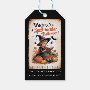 Spell-Binding Halloween Witch Vintage Pumpkin Gift Tags