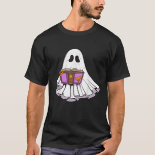 Spell Book Reading Ghost Halloween Comic Ghost Kid T-Shirt