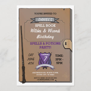 Spell Book Wizards Witches Birthday Party Invite