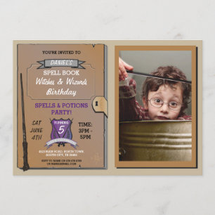 Spell Book Wizards Witches Birthday Party Photos Invitation
