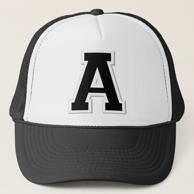 Spell it Out Initial Letter A in Black Ball Cap (Front)