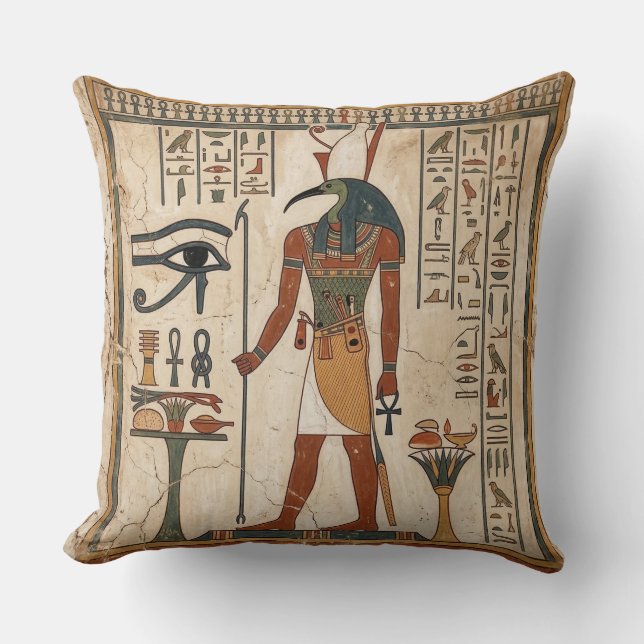 Spell of Djehuty: Thoth-Magus Ancient Egyptian Cushion (Front)