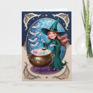 Spellbinding Witch with Cauldron Mystical  Card
