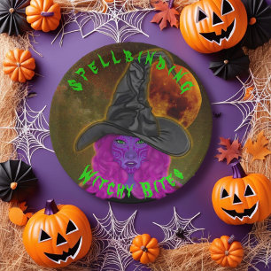 Spellbinding Witchy Bites Halloween Witch Party  Paper Plate