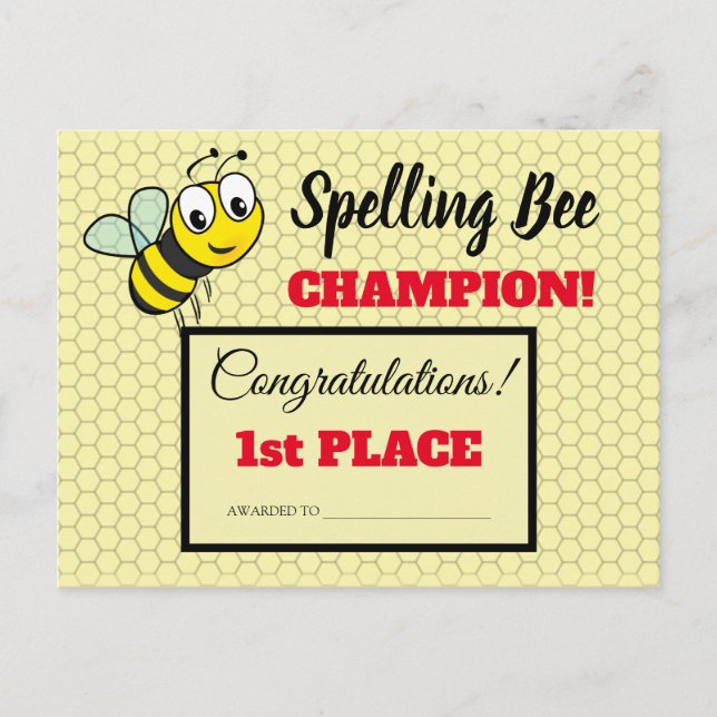 Spelling Bee Award First Place Champion School Postcard (Front)